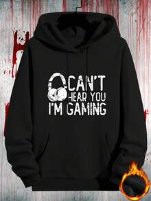Heavyweight 520g Long Sleeve Hoodie With Cool Headphone Print Graphic, Kangaroo Pocket Streetwear Pullover, Unisex Adult Black S-3XL, Casual Comfortable Sweatshirt - Black - View 6
