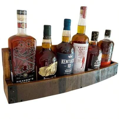 Whiskey Wine Barrel Shelf Rustic WallMounted Wooden Rack For Liquor Bottles Bourbon Display SpaceSaving Home Bar Storage For Wine Whiskey Enthusiasts