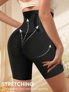 1 件女式高腰无缝紧身塑身内裤，黑色，日常穿着 - 黑色 - 查看 3