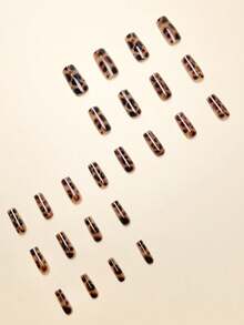 Bộ 24 móng tay giả in họa tiết da báo cổ điển, độ dài trung bình, phù hợp cho các bạn gái và phụ nữ sử dụng hàng ngày vào mùa thu/đông, bao gồm gel dán và dũa móng. - Nhiều màu - Xem 2