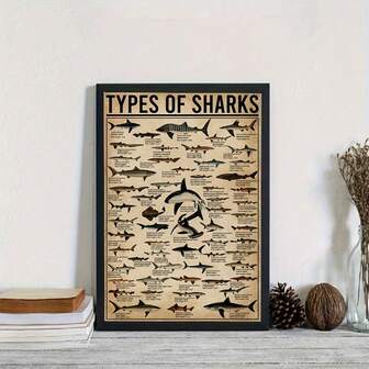 1pc Canvas Poster, Retro Art, Types Of Sharks Canvas Painting, Ideal Gift For Bedroom Living Room Corridor, Wall Art, Wall Decor, Fall Decor, Room Decoration, No Frame