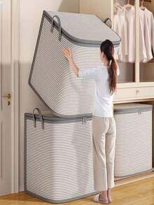 Large Foldable Clothes & Bedding Storage Box - Top-Open Design, Durable Organizer Box, Space-Saving Collapsible Storage Container, Suitable For Closet, Under Bed, Travel - For Storing Clothes, Bedding, Seasonal Decor - With Carry Handle, Suitable For Home Moving, Hotel Use, Neutral Color, Sturdy Side Panels, Suitcase-Style