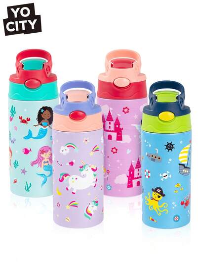 Yocity 1 Cốc giữ nhiệt bằng thép không gỉ in hình hoạt hình - Có ống hút silicon, Cốc du lịch đa năng có thể tái sử dụng đựng đồ uống nóng và lạnh, Hoàn hảo cho cắm trại, phiêu lưu ngoài trời và quà tặng chu đáo