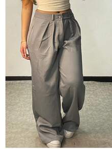 Wide Leg Tailored Pantolon Pants - Gris - Ver 1