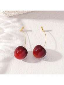 Sweet 2.1cm Cherry - Themed Drop Earrings With Golden Hooks - Charming & Eye - Catching For Casual & Party Looks, Lightweight Construction For All - Day Comfort