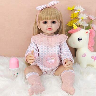 1pc Cute Big Eyed Reborn Dolls Full Vinyl 55cm Long Hair Simulation Doll DIY Hairstyle Toys Accompanying Gifts