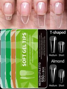 550片软胶美甲贴片，中短款杏仁形、棺材形，全覆盖哑光延长工具，亚克力按压式美甲，DIY美甲装饰，美甲用品 - 無色 - 查看 1