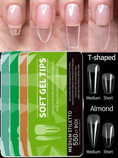 550pcs Soft Gel Nail Tips Medium Short Almond Coffin Full Cover Matte Extension Tools Acrylic Press On Nail DIY Manicure Decor