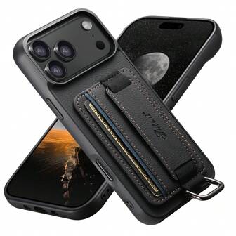 Suteni PU Leather Wrist Strap Card Phone Case Lychee Skin Pattern/Frosted Feel For IPhone 17 Pro Max 17 Air 16 Plus 15 14 13 12 11 For Galaxy Galaxy S26 S25 Ultra S24 S23 S22 For Google Pixel 9 Pro XL 8A 7/ Black/Brown/Blue