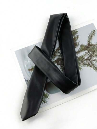 ZLQ&GOU 1 件性感黑色 PU 皮革细领带，5 厘米时尚皮领带适合派对、商务、角色扮演，纯色男士细领带