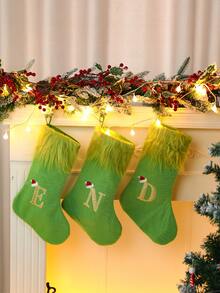 1pc Green Fluffy Christmas Stockings, Christmas Decorations Stocking Socks, Christmas Party Favors Gift Bags, Christmas Hanging Stocking Ornaments With A-Z Alphabet, Christmas Tree Decorations, Christmas Gift Ideas, Christmas Decorations 2025, Christmas Gift Packaging Bags, Christmas Tree Decorations, Home Decor, Room Decor, Winter Festival Fireplace Decor, Christmas Decor, Xmas Party Decor, Christmas Party Supplies
