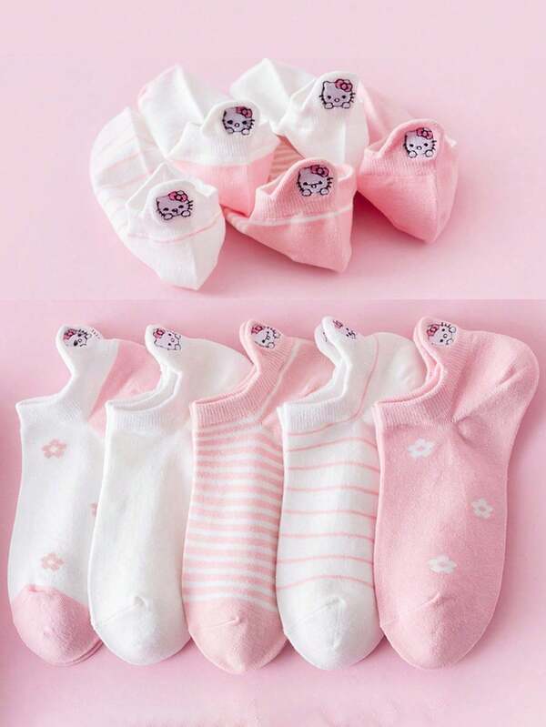 Sanrio 1/5 Pairs Ladies Hello Kitty Various Cute Cartoon Designs, Premium Stretch Fibers, Suitable For Everyday Wear, Birthdays, Holidays, Gifts For Christmas And Special Occasions, Suitable For Girls, Teenagers, Girl And Hello Kitty Lovers And Collectors,Socks For Kids-Including Baby Socks, Boys Socks, Girls Socks
