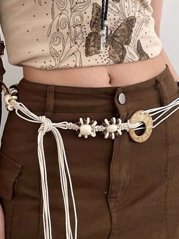 1pc Women's Bohemian Accessory Decorative Waist Rope Dress Waist Chain Retro Woven Waist Belt, Waist Belt Waist Decoration Accessory Women Woven Waist Rope Tie Bohemian Retro Decorative Dress Waist Chain Wide