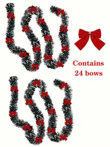 2m Ghirlanda natalizia con 12 fiocchi, ghirlanda artificiale per camino, mensola, scale, decorazione interna/esterna, senza elettricità o piume, realizzata in materiale plastico, adatta per la decorazione della scena della festa di Natale a casa