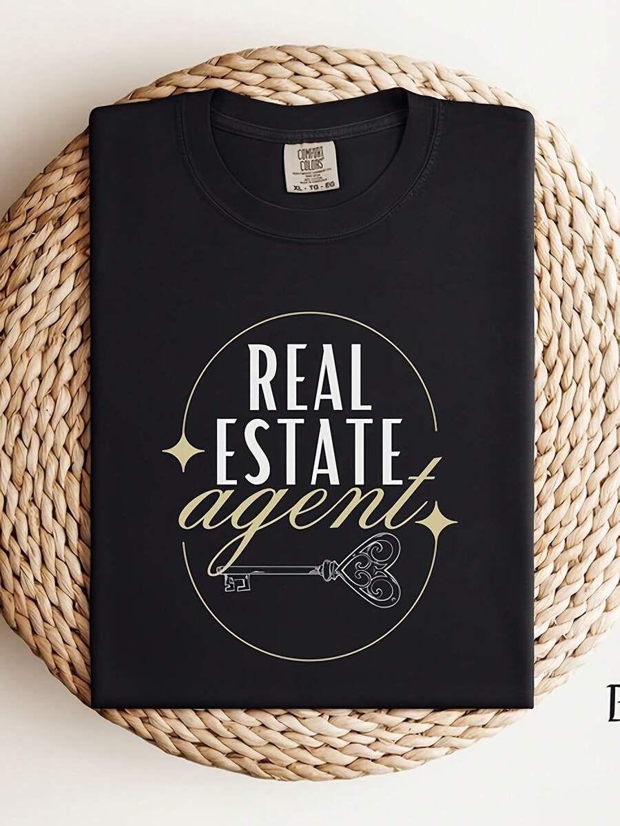 Real Estate Shirt, Real Estate Gift, Real Estate Agent T Shirt, Real Estate Agent Gift, Real Estate Agent 220G Heavyweight Cotton T-Shirt For Women – Ladies Black Top – Camisas Para Mujer – Crafted From Thick, Breathable Pure Cotton For Lasting Comfort And Durability. Perfect For Work, Gym, Travel, Casual Outings, Outdoor Sports, And Layering In All Seasons. Great For School, Streetwear, Or Just Relaxing At Home. - 黑色 - 查看 1