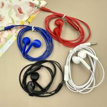 黑/白/紅/藍色新款皮革線控半入耳式有線耳機，內建麥克風，高清晰度通話，適用於手機、平板、遊戲機和其他3.5mm接口設備 - 彩色 - 查看 1