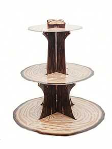 1 Piece Wood Grain Rustic Style Decorative Cake Stand, Cake Stand Multi-Tier Cake Tray, Suitable For Party Birthday, Wedding Halloween Festival Table DIY Cake Decoration Party Supplies Cake Decoration, Food Tray - Multicolor - View 6
