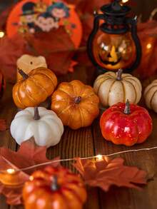 4Pcs Artificial Pumpkins Fake Pumpkin Faux Harvest Fabric Pumpkin Foam Halloween Thanksgiving Decor For Fall Decor Table Centerpiece Wedding Farmhouse Decoration - Multicolor - View 5