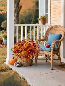 12 PCS Long 35cm/13.8in Bouquets Of Artificial Autumn Flowers For Outdoor Decoration, Artificial Mother Silk Daisies, UV-Resistant Artificial Plastic Plants, Suitable For Autumn Thanksgiving Day Porch Front Door Garden Home Decoration, Mixed Colors