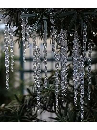 24 件透明冰柱挂饰、圣诞树装饰亚克力水晶吊坠、DIY 圣诞装饰、逼真的多面冰柱和锥形悬挂装饰、圣诞饰品、节日礼物标签装饰、适合室内和室外冰柱悬挂