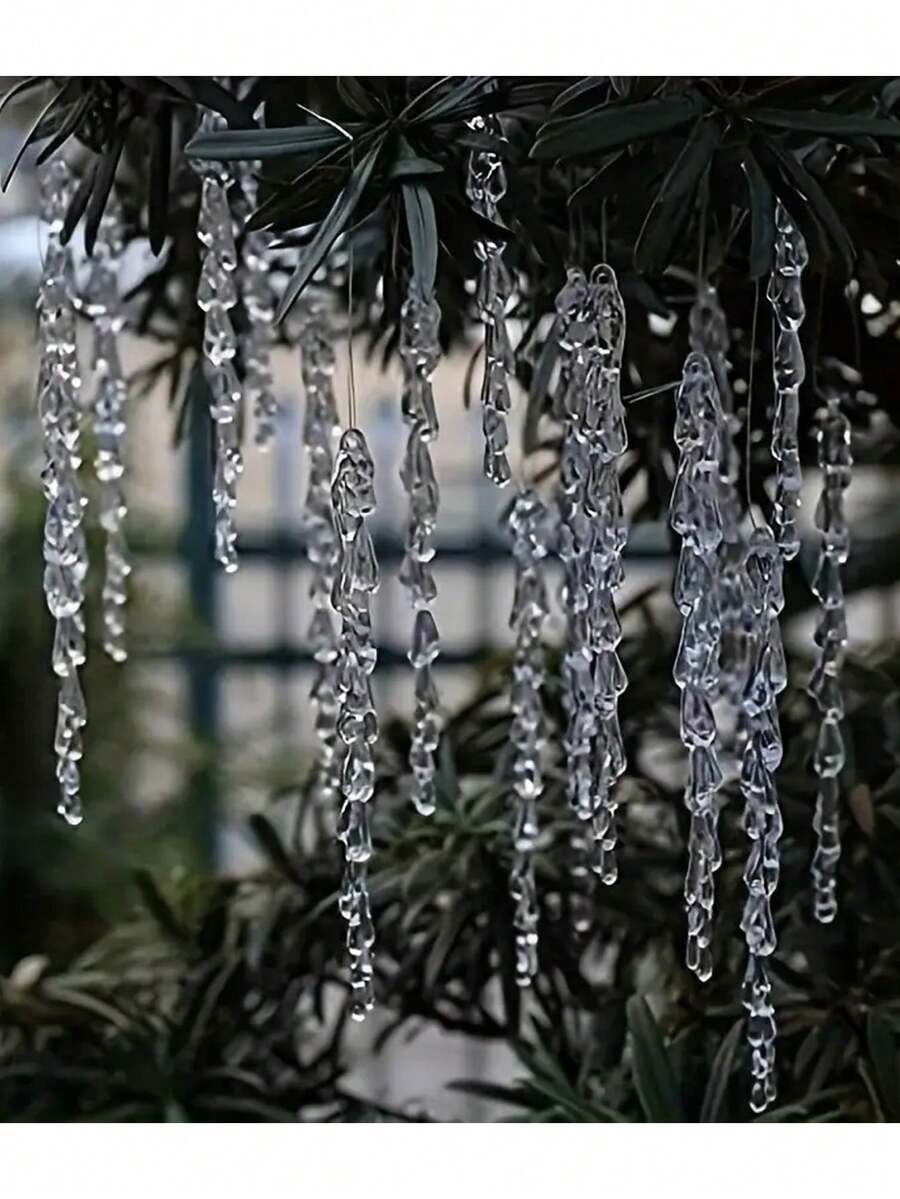 24 件透明冰柱挂饰、圣诞树装饰亚克力水晶吊坠、DIY 圣诞装饰、逼真的多面冰柱和锥形悬挂装饰、圣诞饰品、节日礼物标签装饰、适合室内和室外冰柱悬挂 - 彩色 - 查看 1