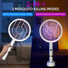 Raqueta Mosquitos 2 en 1, 3000 V Mata Mosquito Eléctrico Recargable USB, Trampa UV Plegable para Mosquitos, Portátil Atrapamoscas Fuerte para Cocina Jardín Terraza Dormitorio - Blanco - Ver 4