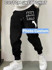 Pantaloni della tuta da uomo con testo personalizzato stampato, adatti per jogger neutri, vestibilità morbida, pantaloni da esercizio e corsa, autunno