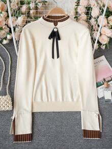 女士秋冬二合一高领针织毛衣，新款时尚长袖上衣