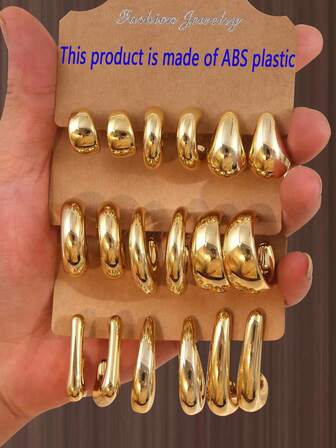 2/6/18pcs ABS Plastic Fashion Smooth Water Drop C-Shape Hoop Earrings, Glossy Bohemian Style Earring Set, Suitable For Women Daily Wear, Great Gift For Friends And Family