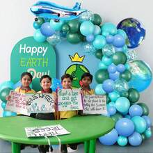 132pcs Travel Theme Balloon Garland Arch Set, Including Gray Blue, Blue, Coffee, Cloud Latex Balloons And Airplane, Earth Foil Balloons, Perfect For Birthday Party Decorations, Decorative Background, Graduation Ceremony, Retirement Party, Honeymoon Travel, Airplane Theme Party Supplies - Multicolor - View 7