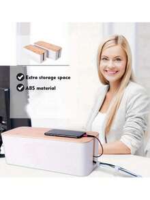 Cable Management Box Cable Organizer With Grain To Hide Cables And Power Rulers Organizer Box For Desktop Reusable Cable Ties, Baskets, Containers And Containers For Home Organization, Storage Containers Cables Storage Box With Lid, High Capacity Cord Organizers, Space Saving Desktop Socket Cable Management Box - White - View 10