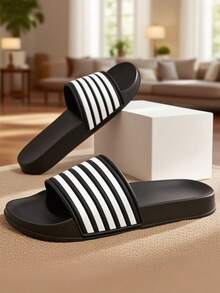 青少年/学生室内拖鞋、休闲凉鞋、户外沙滩拖鞋、校园浴室拖鞋、泳池拖鞋、运动凉鞋、一脚蹬、人字拖、一脚蹬凉鞋、厚实柔软舒适鞋底、防滑、黑白条纹、斑马条纹、亲近自然 - 查看 3