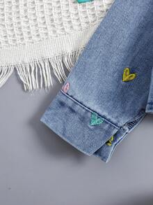 New Asymmetrical Heart Embroidered Cute Casual Denim Jacket For Baby Girls - Blue - View 9