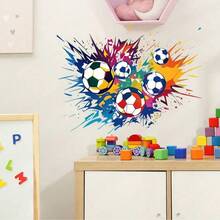 Cartoon Colorful Paint Splash Football Self-Adhesive Wall Sticker, Nursery Room Background Wall Decor Sticker, Baby Room Door Colorful Paint Collision Sticker - Multicolor - View 10