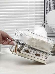 1/3件化妆品收纳盒轻奢高颜值浴室桌面收纳盒塑料带手柄收纳篮 - 無色 - 查看 3