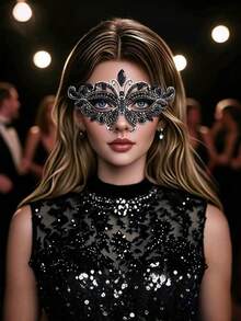 1 Mặt nạ đính đá thời trang, Mặt nạ khoét rỗng hình học cao cấp cho tiệc Halloween, Trang trí vũ hội hóa trang - mặt nạ - Xem 3