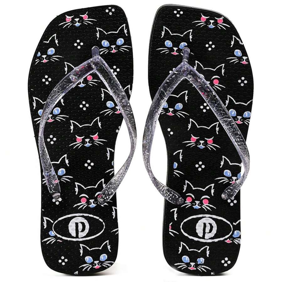 Comfortable Soft Women's Flip Flops - BlackCat - View 1