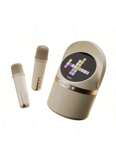 PHILIPS TAS2508 k歌麥克風音響一體麥克風 自帶音效卡家庭ktv音響組 藍牙無線音響 米白色