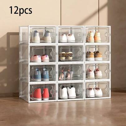 Transparent Plastic Shoe Box Set - Moisture-Proof, Waterproof, With Ventilation Holes, Space-Saving Foldable Design 12pcs