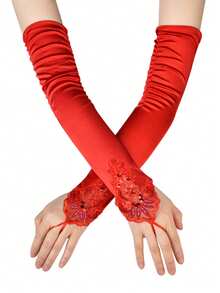 D EXCEED 1双女士长款蕾丝手套 - 适合下午茶派对、复古婚礼仪式、经典新娘配饰、复古鸡尾酒会和优雅主题舞会、万圣节 - 彩色 - 查看 4