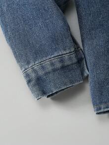 青少年男孩休闲时尚工作服口袋漂白西装领长袖衬衫，秋冬