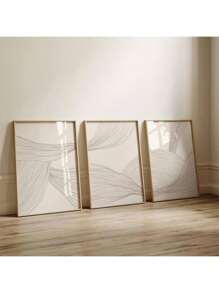 3幅中性抽象墙画，米色调线条印花帆布画，波西米亚风格海报，简约现代装饰，适合卧室、客厅或宿舍墙面装饰，无框 - 彩色 - 查看 15