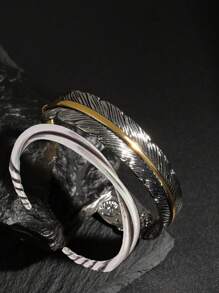 1pc Retro Minimalist Metal Geometric Open Bangle Bracelet, Suitable For Men's Daily Wear