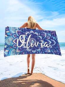 1 pièce Serviette de plage personnalisée avec texte et fleurs, serviette de bain ultra-absorbante, serviette de plage confortable, serviette de piscine à la mode, tapis de yoga raffiné, accessoire de plage, cadeau essentiel pour la fête des mères, les anniversaires, les jours fériés, la fête des pères, les remises de diplômes, les mariages, les pendaisons de crémaillère. Décoration de salle de bain, de salon, de chambre à coucher, accessoires de voyage essentiels, articles de plage essentiels, articles essentiels pour le dortoir - Multicolore - Voir 8