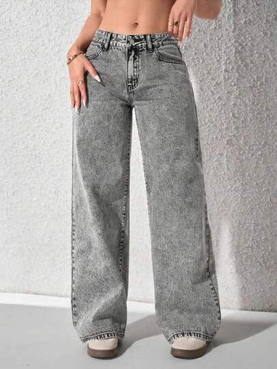 Women's Simple Everyday Fashionable Versatile Solid Color Jeans