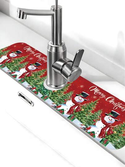 1 pieza Almohadilla absorbente para grifo de fregadero navideño, Felpudo de secado de platos navideño con diseño de muñeco de nieve, árbol de Navidad y copos de nieve, Cubierta absorbente y duradera para el fregadero, Felpudo para grifo de baño y cocina, Decoraciones navideñas para el hogar, Decoración de fiesta de Navidad, Recuerdos de fiesta de Navidad, Decoraciones de invierno, Regalo ideal de decoración navideña, Protector de encimera, Felpudo de fregadero de cocina, Protector de lavabo