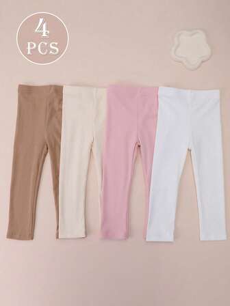 4条装女童纯色保暖打底裤，加厚七分裤，休闲穿着，适合秋冬季女童穿着。
