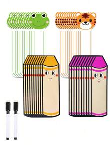 hoojojo 10 Peças de Cartões com Formato de Lápis, Cartões Apagáveis DIY, 4 Cores, Cartões da Sorte, Cartões Surpresa, Cartões com Escrita de Lápis, Jogos de Aprendizagem, Adereços Interativos para Sala de Aula, Adequados para Salas de Aula, Famílias, Papelaria, Materiais Didáticos