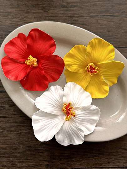 3个/1个女士红色、橙色、白色7.5厘米/2.95英寸扎染仿花发夹，时尚百搭高端优雅简约纯色侧夹，适合日常外出、休闲、派对、通勤、度假、扎马尾、盘发、洗脸、化妆、服装配饰、女士度假装扮、发夹、发爪、发卡、发卡、发饰、新年魅力、头部饰品