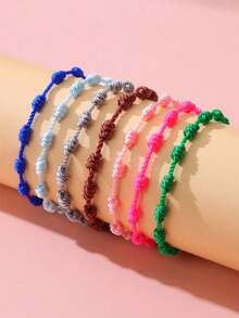 7/14/28 件多色可调节编织彩虹友谊手链，情侣礼物 - 彩色 - 查看 5